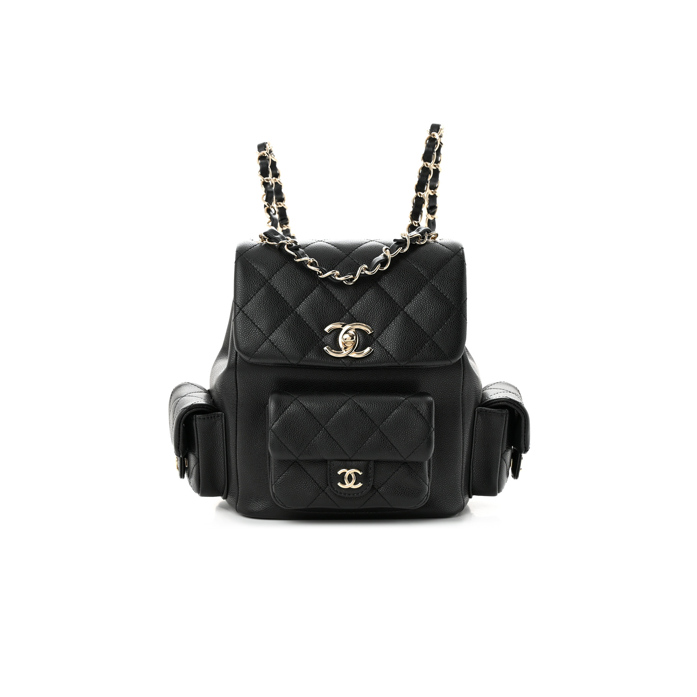 CHANEL MASTER SHINY CAVIAR QUILTED SMALL POCKETS DRAWSTRING BACKPACK BLACK (21.5*19.5*12cm)